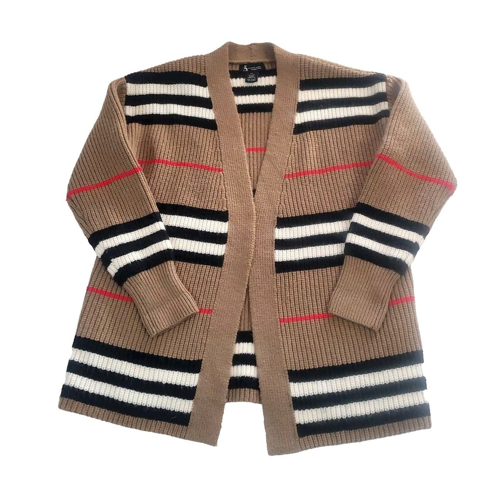 Alison Sheri Striped Open Cardigan Knit Sweater S / P preppy Clean Girl